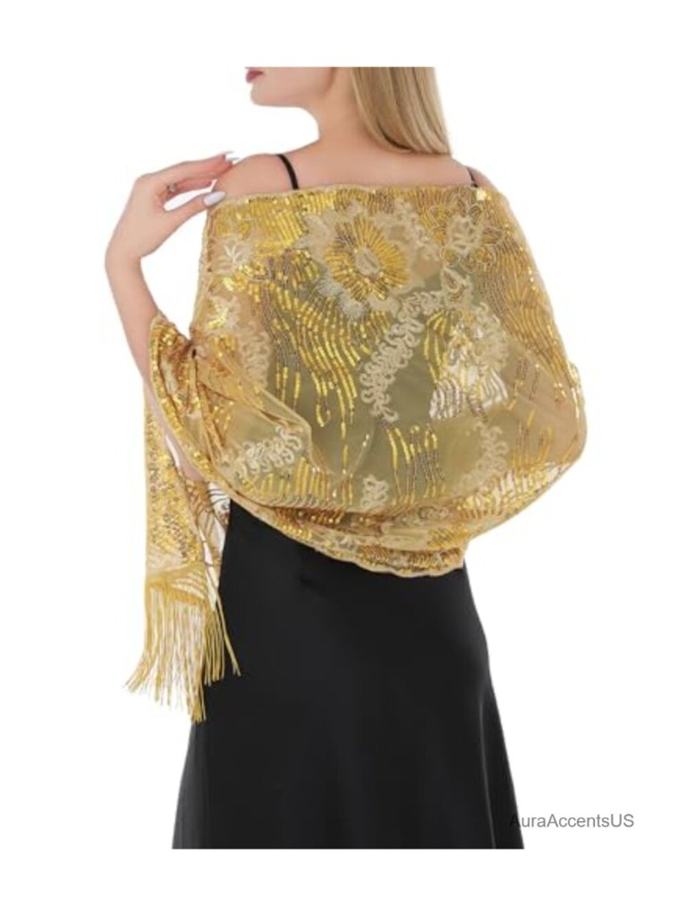 Sparkly Sequin Lace Shawl Wrap for Evening Dress, Formal Wedding Party Coverup